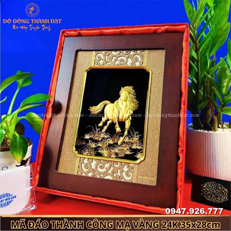 TranhNguaDonMaVang24k35x28cm