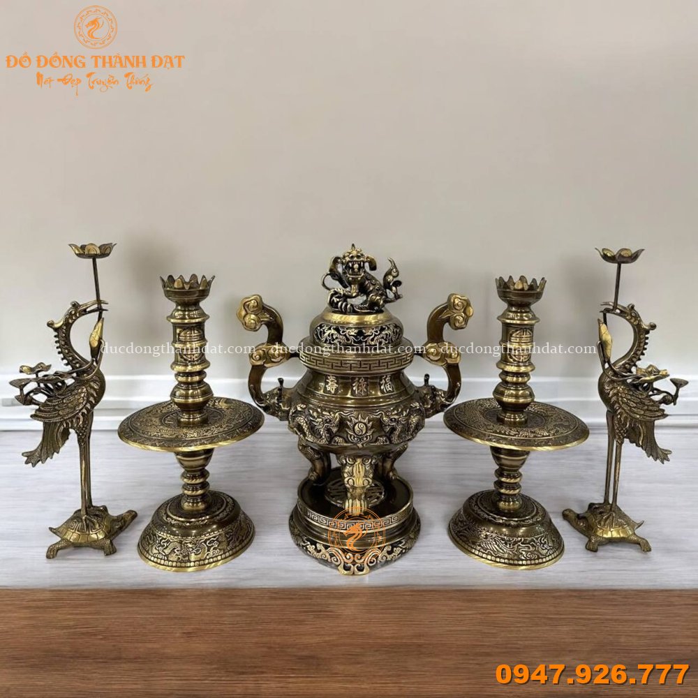 Bộ Ngũ Sự Đồng Vàng Hai Công Nghệ Cao 60cm Chạm Rồng