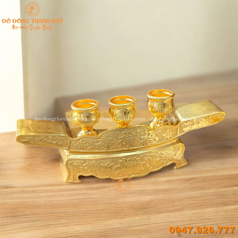 Bộ ngai chén dát vàng cày sen nổi (1)