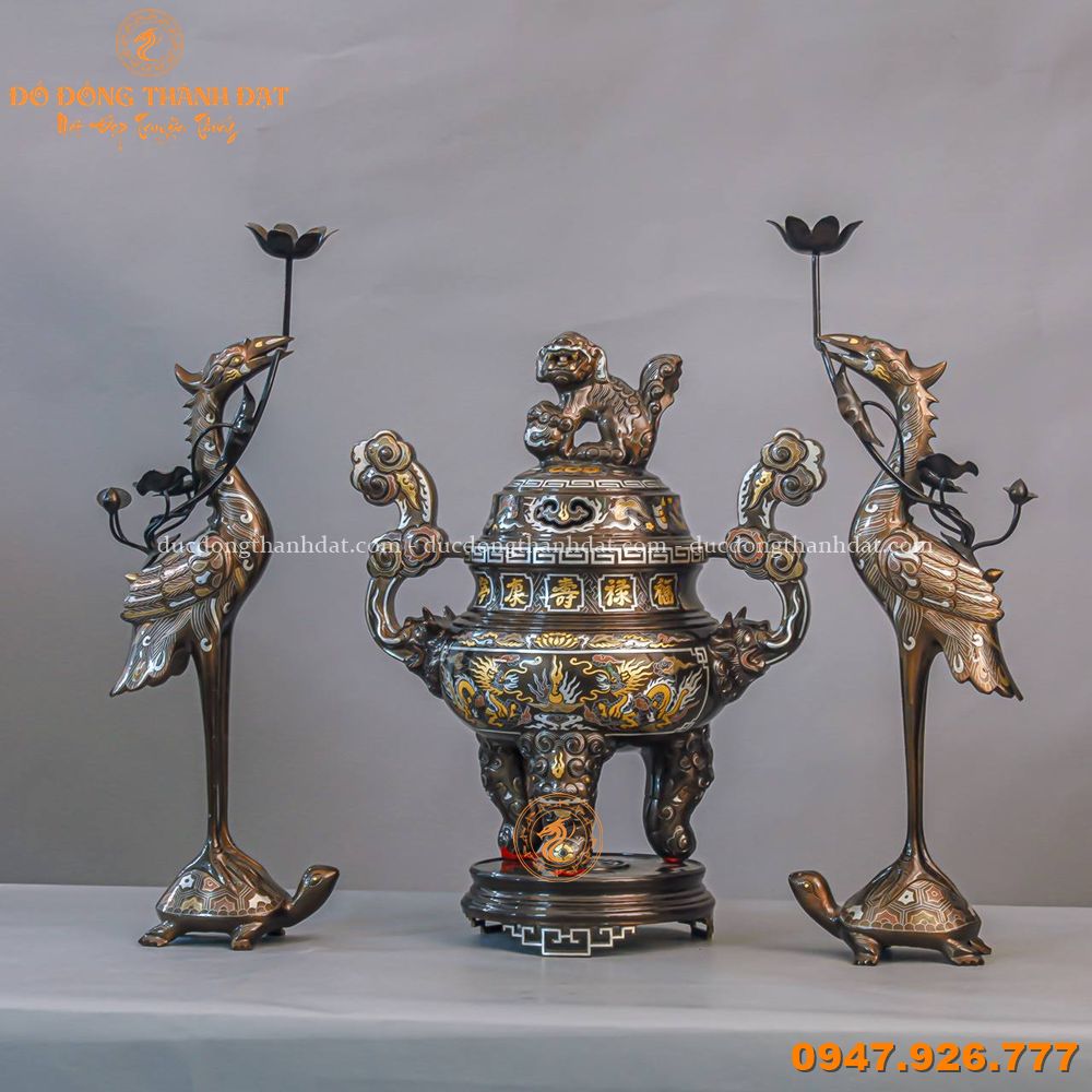 Bộ ngũ sự khảm ngũ sắc cao 50cm (2)