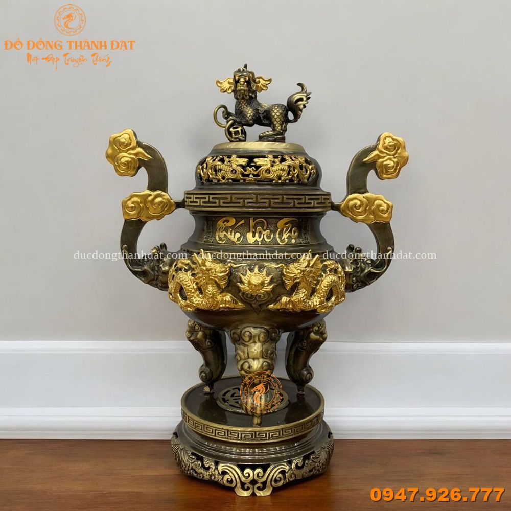 Đỉnh đồng vàng thau điểm vàng 9999 cao 60cm (1)
