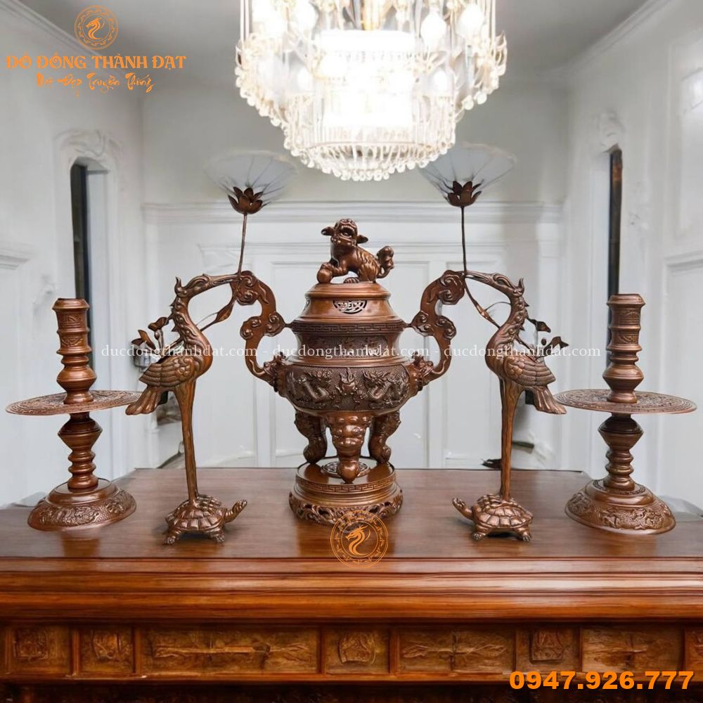 Bộ ngũ sự đồng đỏ màu nâu cổ điển 60cm (1)