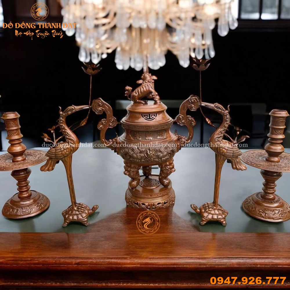 Bộ ngũ sự đồng đỏ màu nâu cổ điển 60cm (3)
