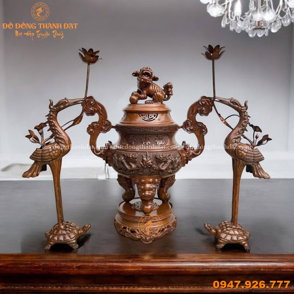 Bộ tam sự đồng đỏ màu nâu cổ điển 60cm (5)