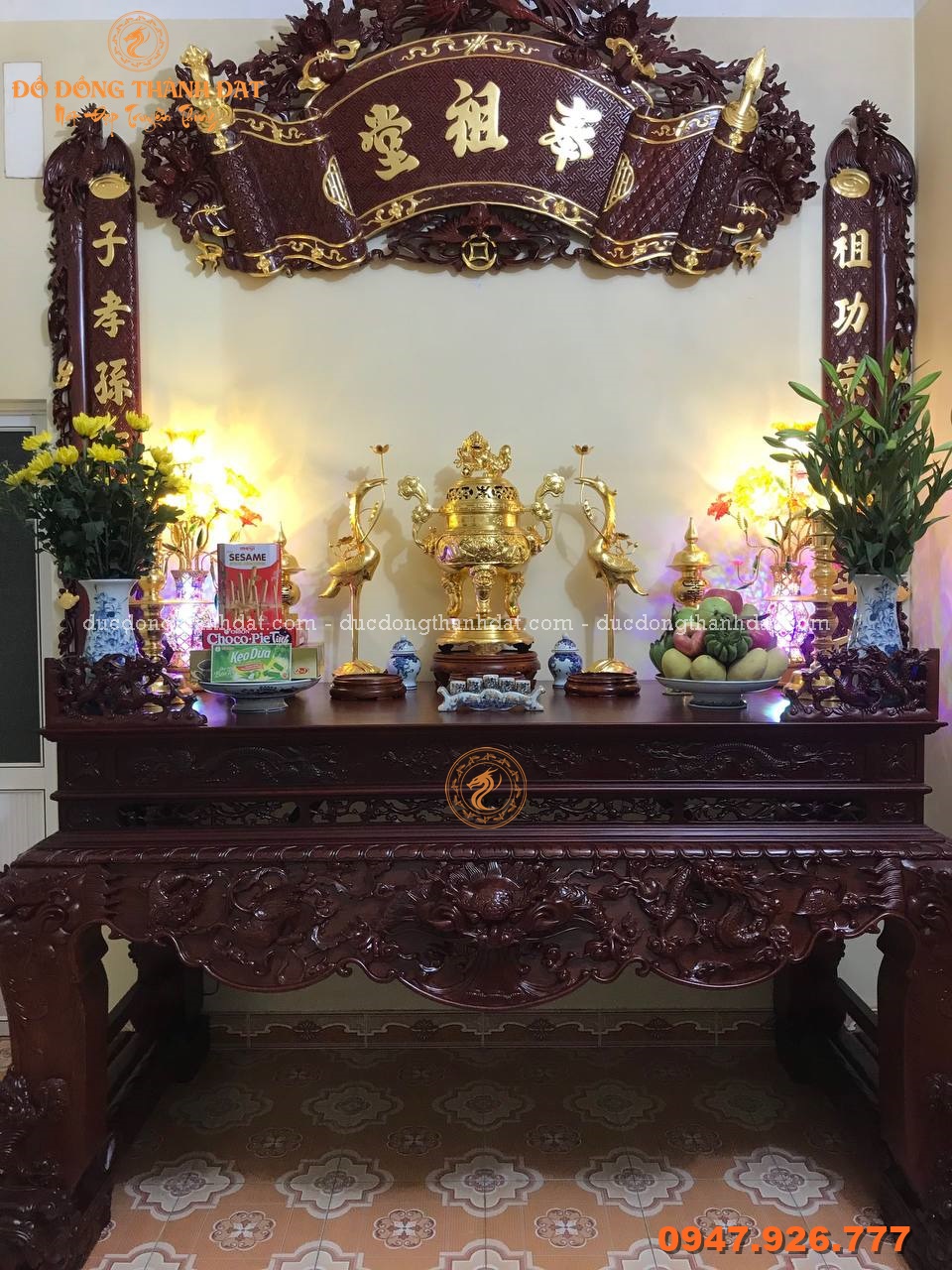 Bộ đồ thờ ngũ sự dát vàng 9999