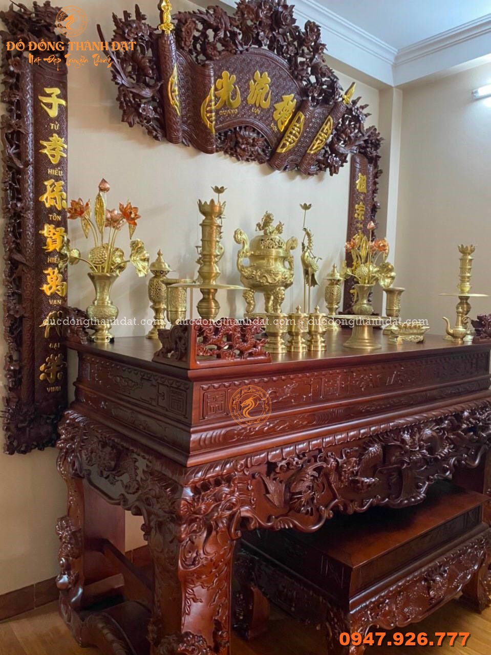 Bộ đồ thờ ngũ sự đồng vàng