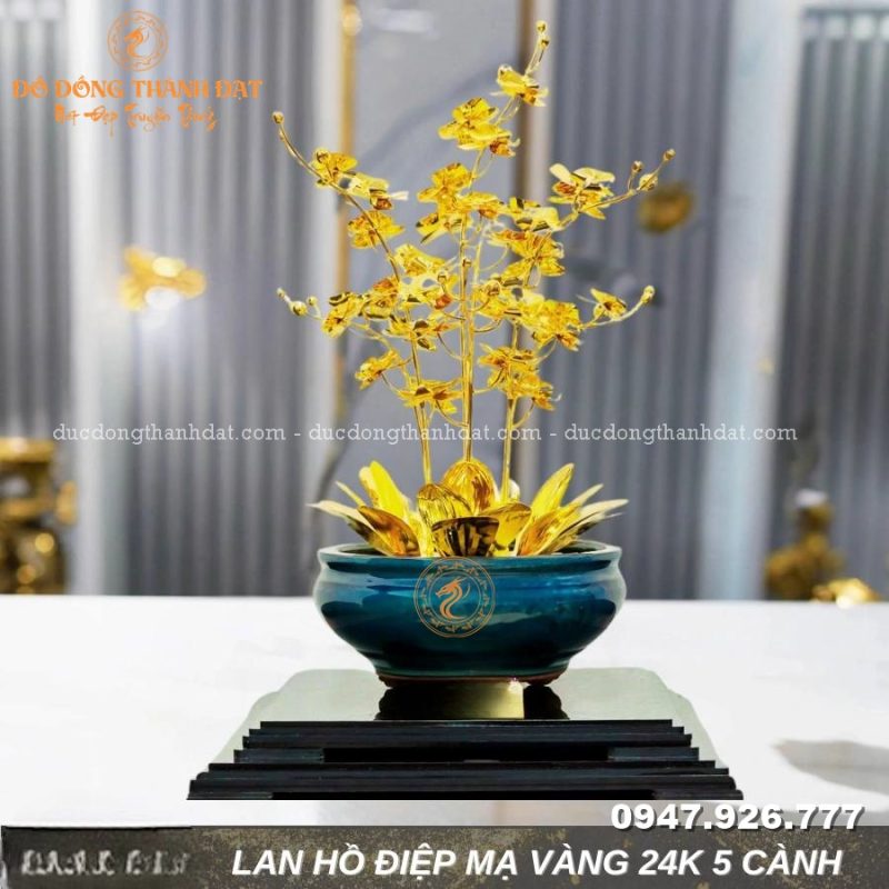 Chậu lan hồ điệp mạ vàng 24k 5 cành