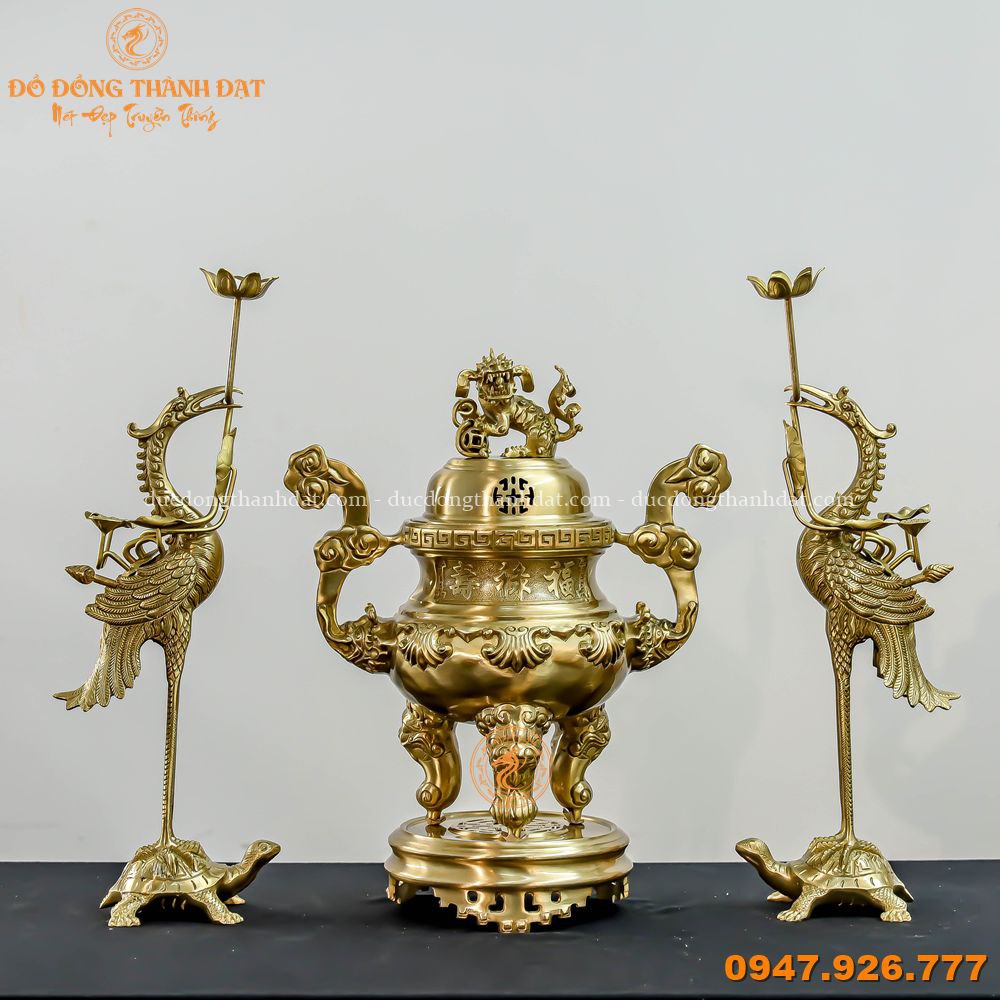 Tam sự đỉnhTam sự đỉnh hạc đồng vàng mộc cao 60cm hạc đồng vàng mộc