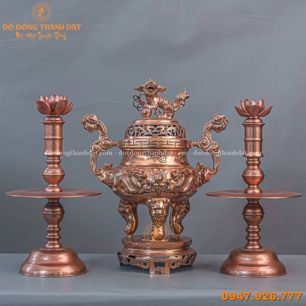 Ngũ sự đồng đỏ mộc cao 60cm chạm rồng (2)