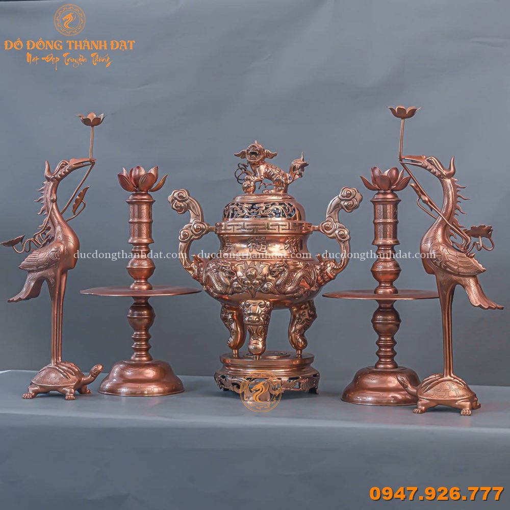 Ngũ sự đồng đỏ mộc cao 60cm chạm rồng (4)