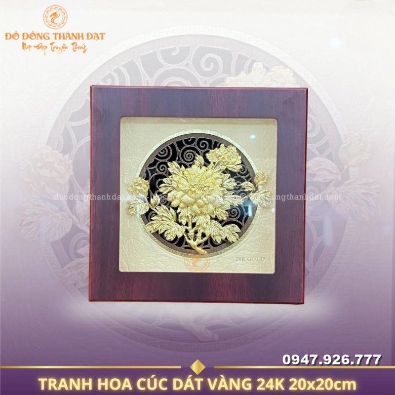 Tranh hoa cúc dát vàng 24k
