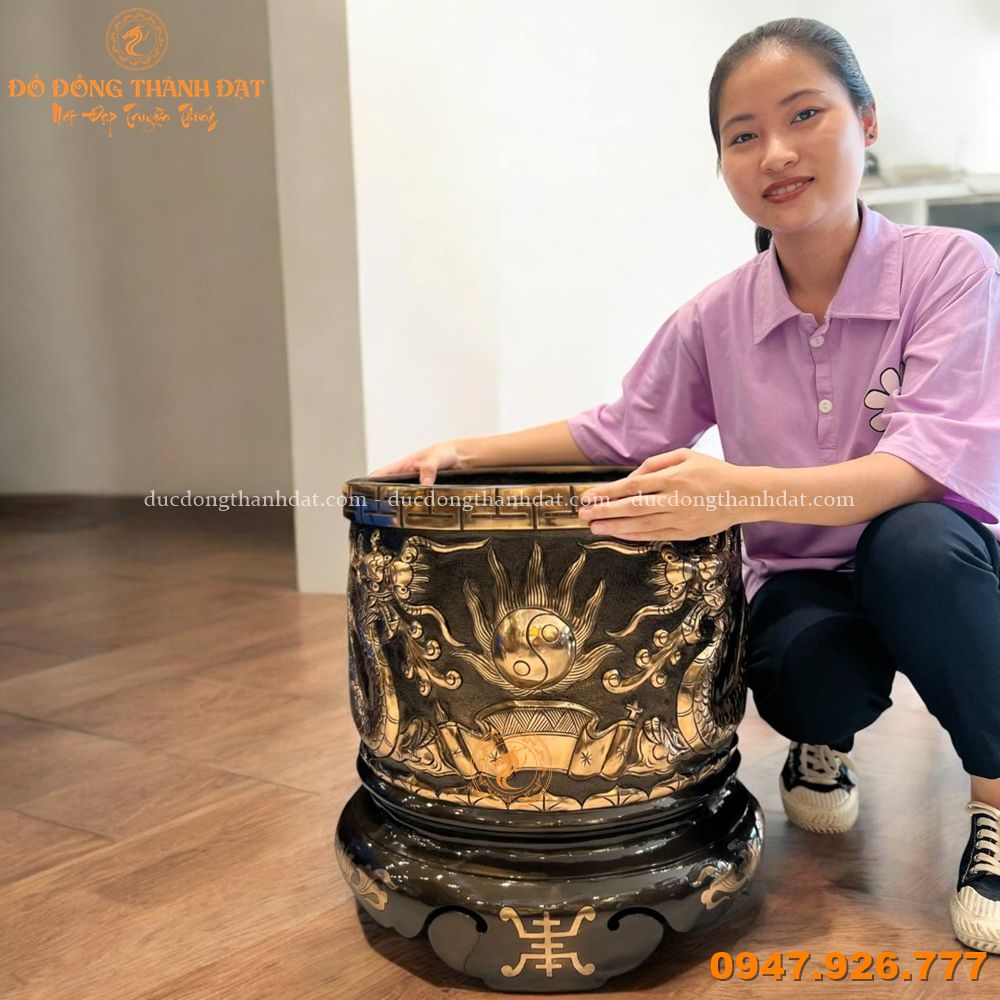 Bát hương đồng đỏ cạo màu đường kính 30cm 