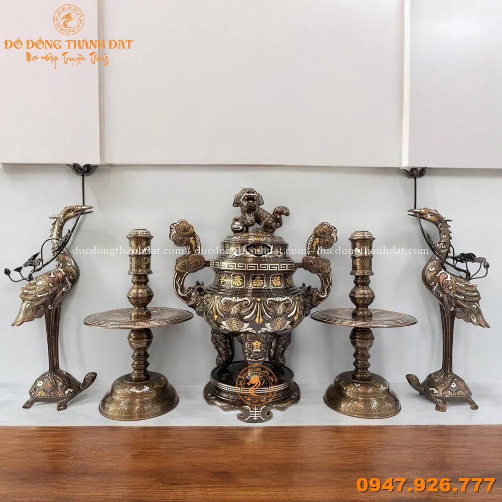 Bộ Ngũ Sự Khảm Ngũ Sắc Hoa Sòi Cao 60cm