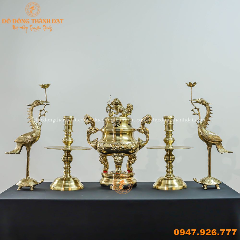 Bộ Đỉnh Đồng Catut Cao 50cm Chạm Sòi