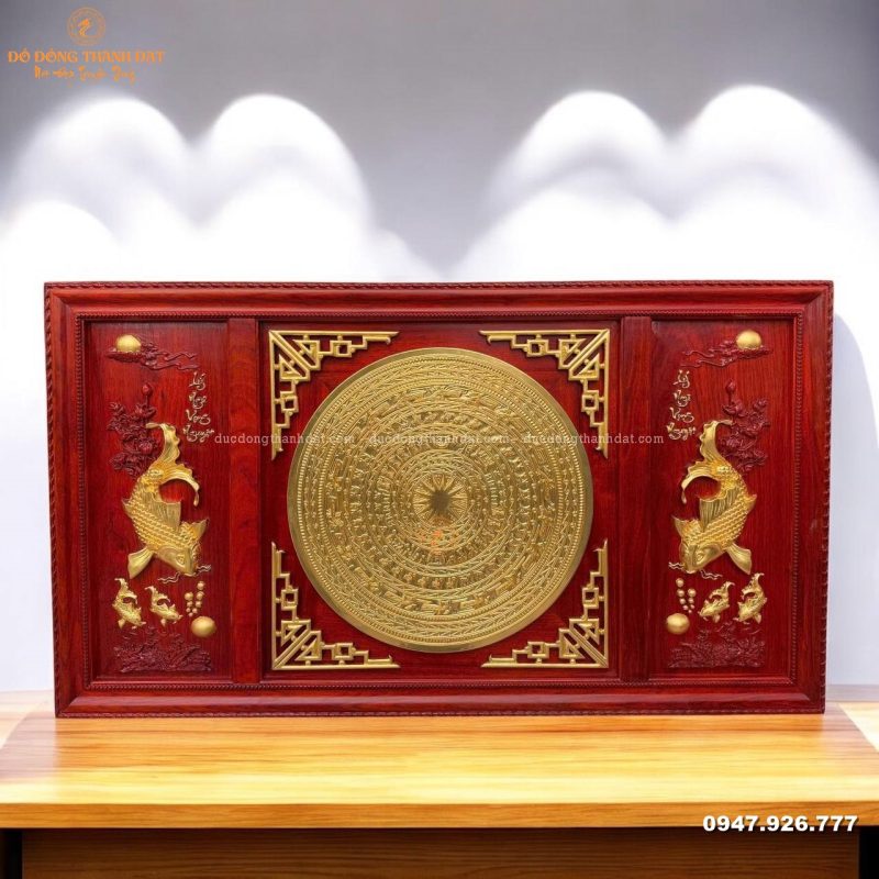 Mặt trống tranh cá chép dát vàng 9999