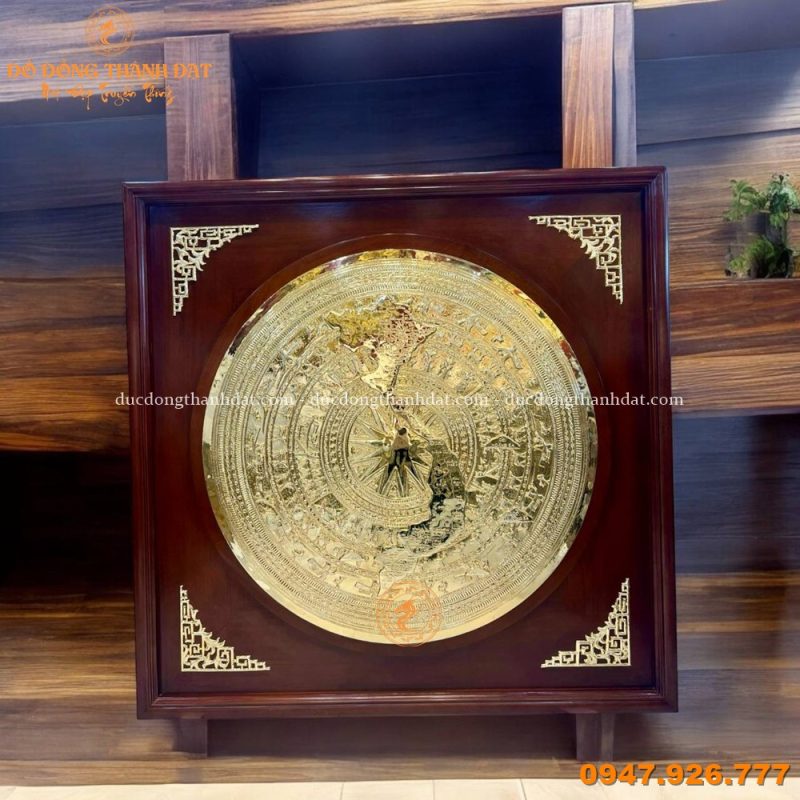Tranh Trống Đồng Có Bản Đồ Mạ Vàng 80cm Khung Gỗ Gụ 1m10