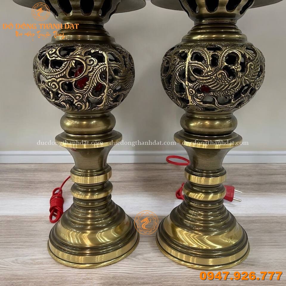 Đèn thờ đồng hun cao 40cm (2)