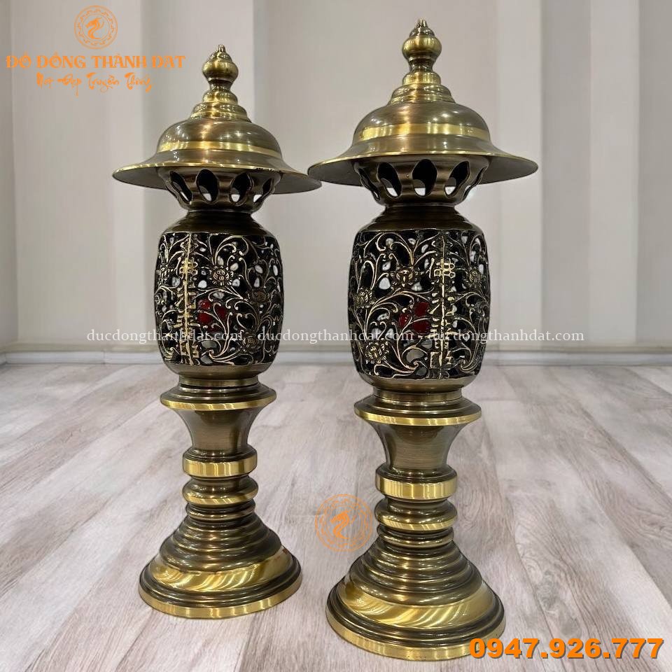 Đèn thờ đồng hun mẫu quả dứa (2)
