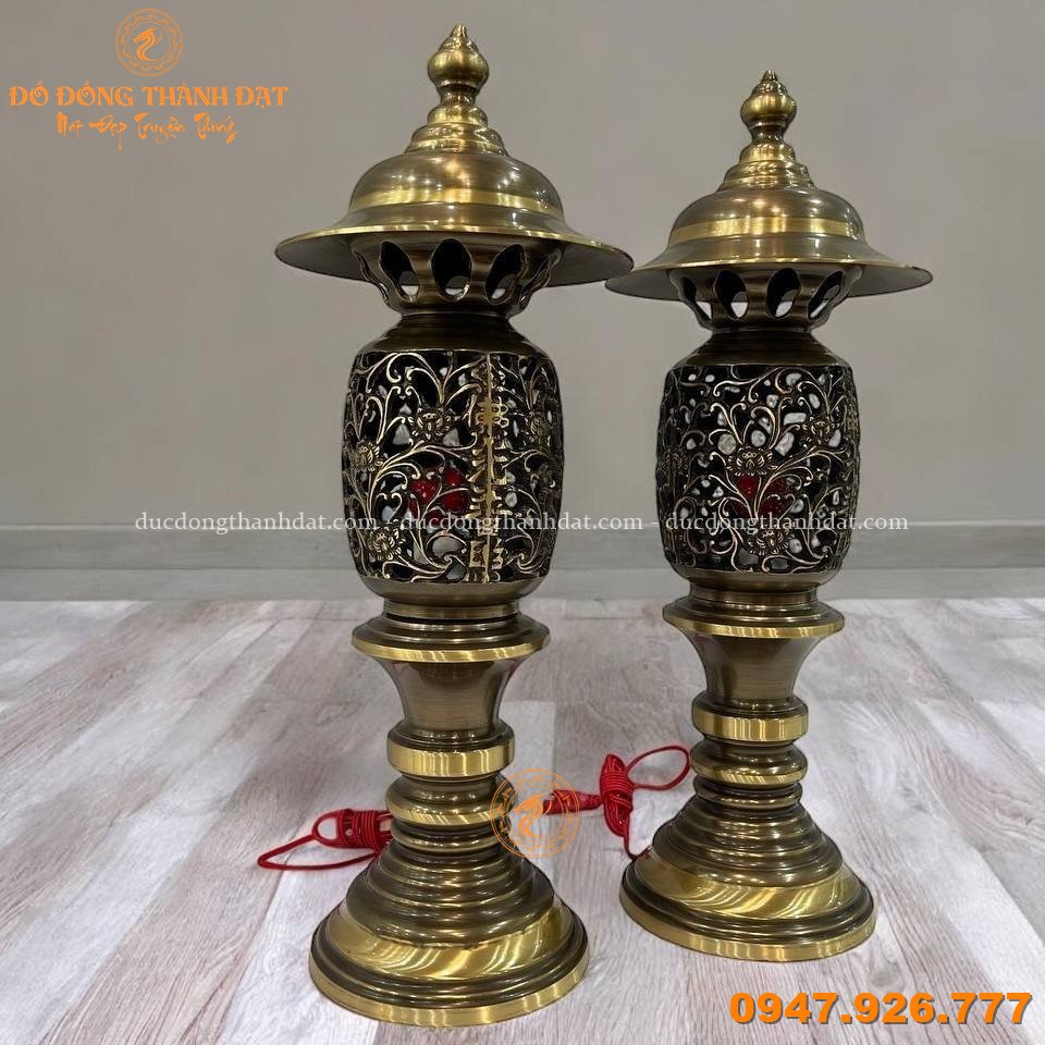 Đèn thờ đồng hun mẫu quả dứa (3)