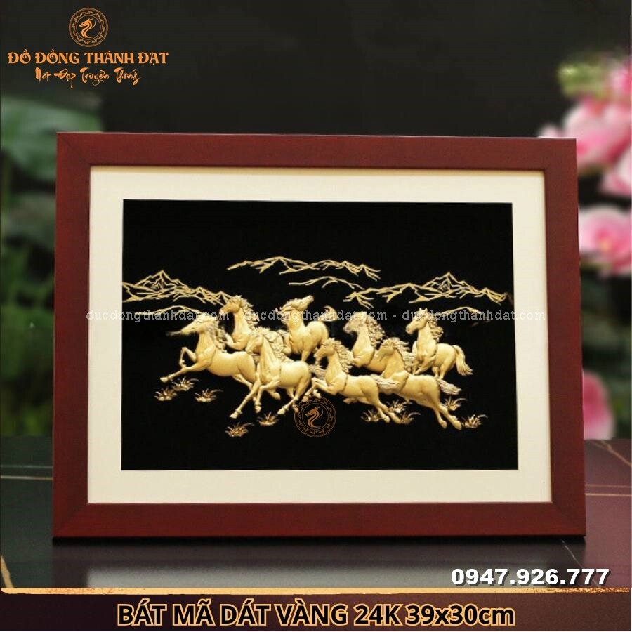 Tranh bát mã mạ vàng 24k Kt:39x30cm