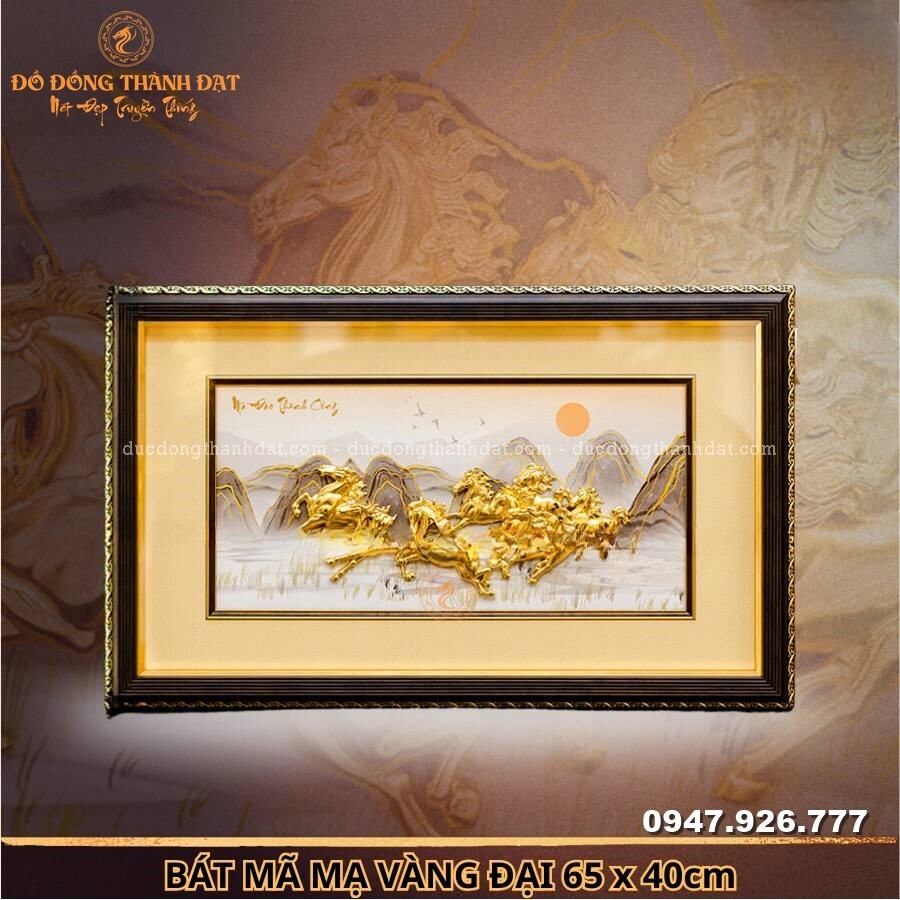 Tranh bát mã thành công mạ vàng 24k Kt:65x40cm
