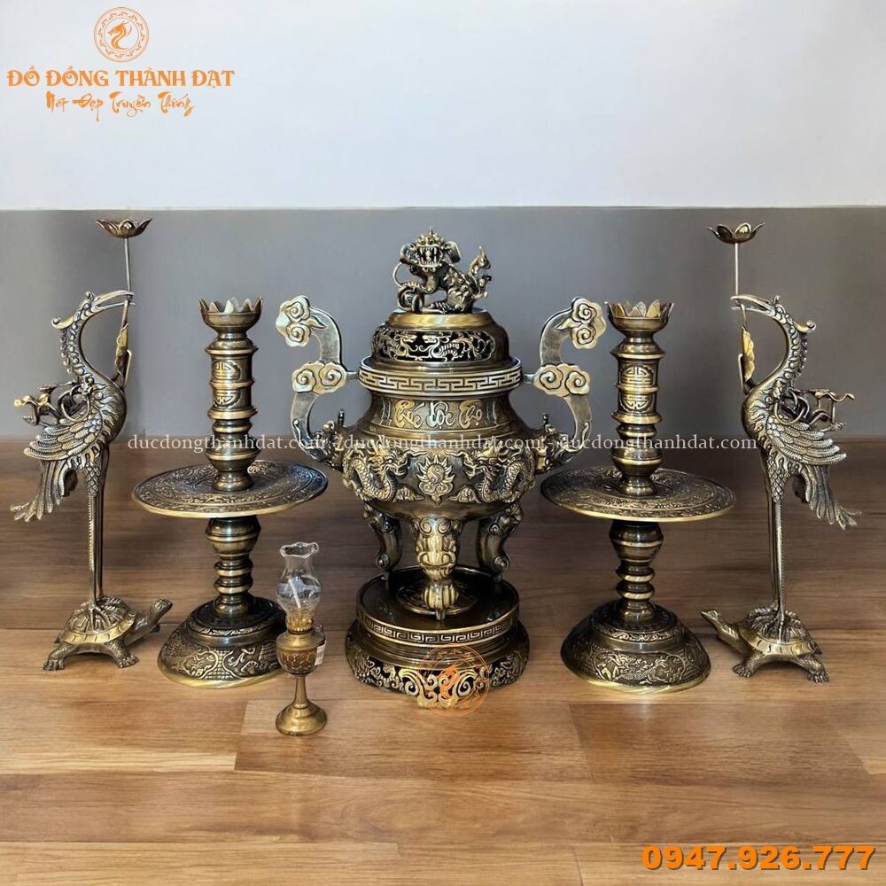 Bộ Ngũ Sự Đồng Vàng Giả Cổ Cao 60cm