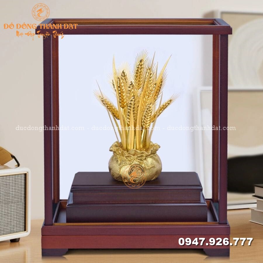Bó lúa mạch mạ vàng 24k trong hộp kính