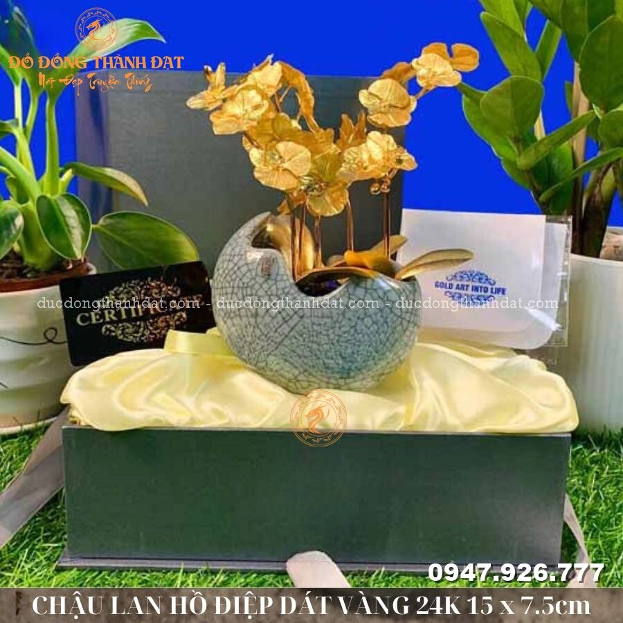 Chậu lan hồ điệp mạ vàng 24k 15×7.5cm