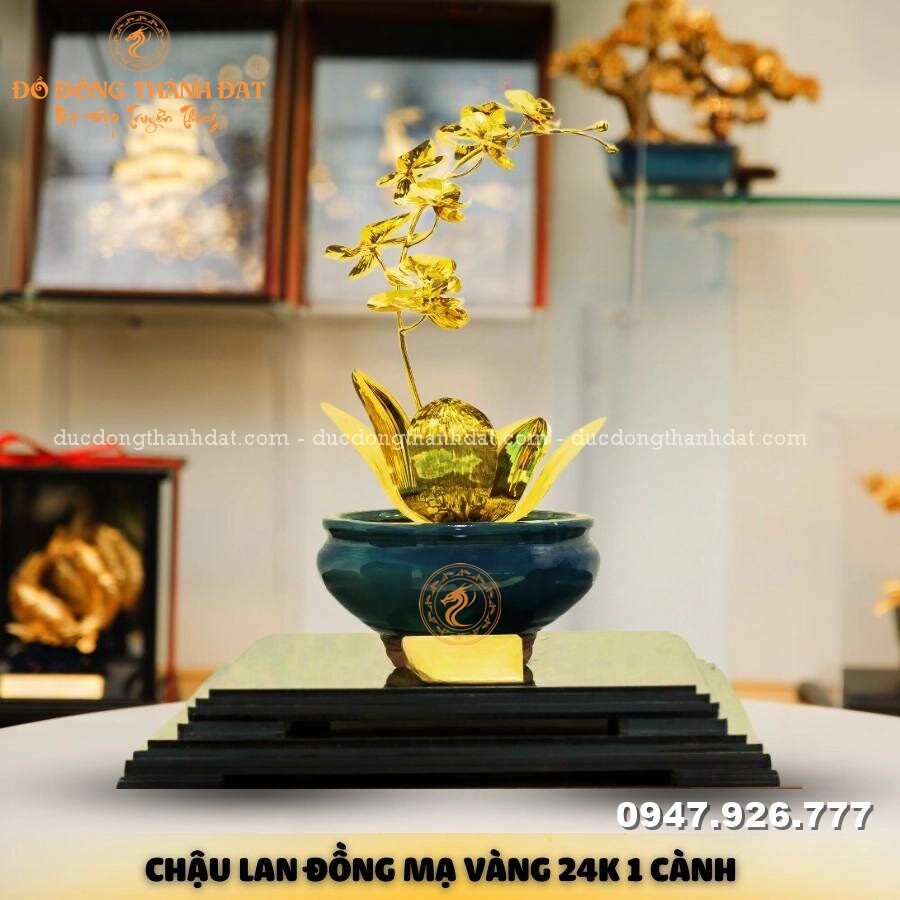 Chậu lan hồ điệp mạ vàng 24k 1 cành