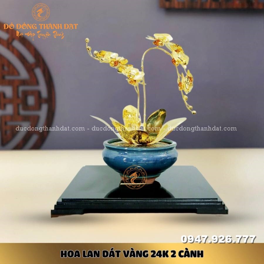 Chậu lan hồ điệp mạ vàng 24k 2 cành