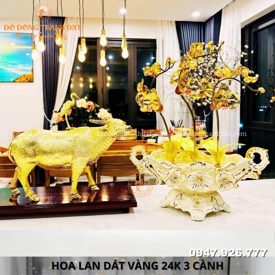 Chậu lan hồ điệp mạ vàng 24k 3 cành