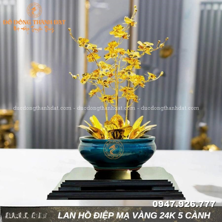 Chậu lan hồ điệp mạ vàng 24k 5 cành