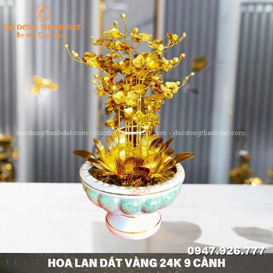 Chậu lan hồ điệp mạ vàng 24k 9 cành