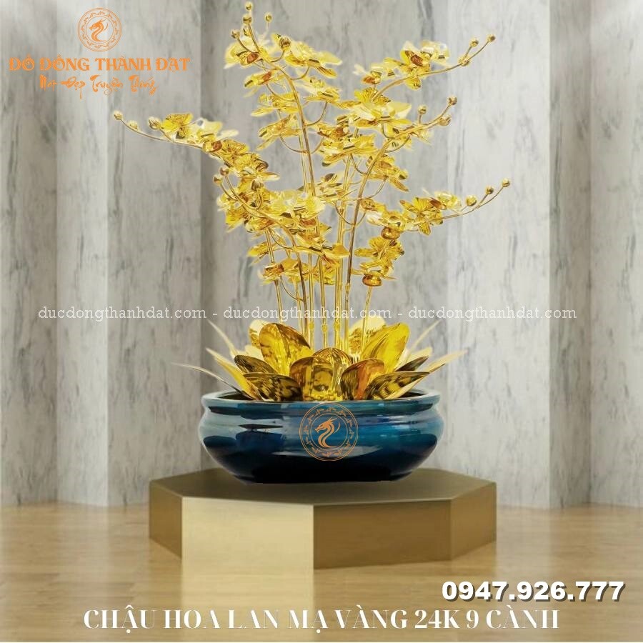 Chậu lan hồ điệp mạ vàng 24k 9 cành mẫu 2