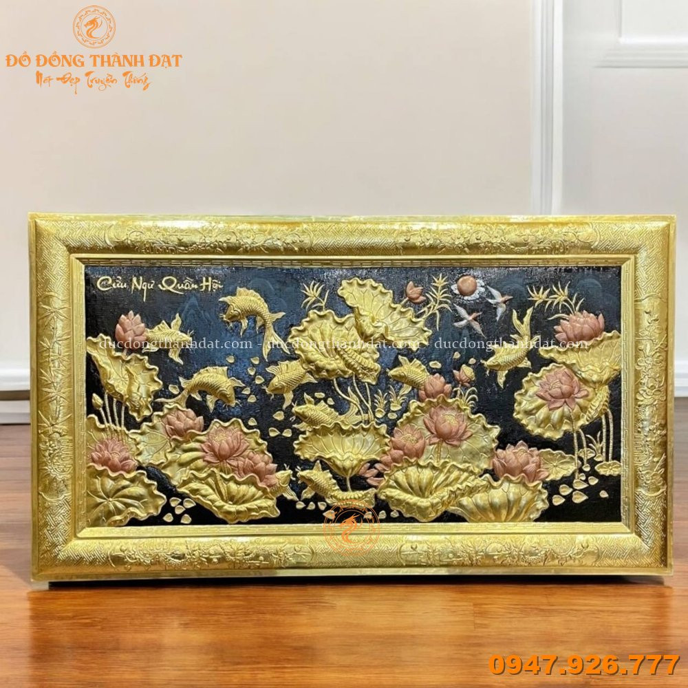 Tranh Cửu Ngư Quần Hội Dát Vàng Khung Đồng KT:2m3x1m2
