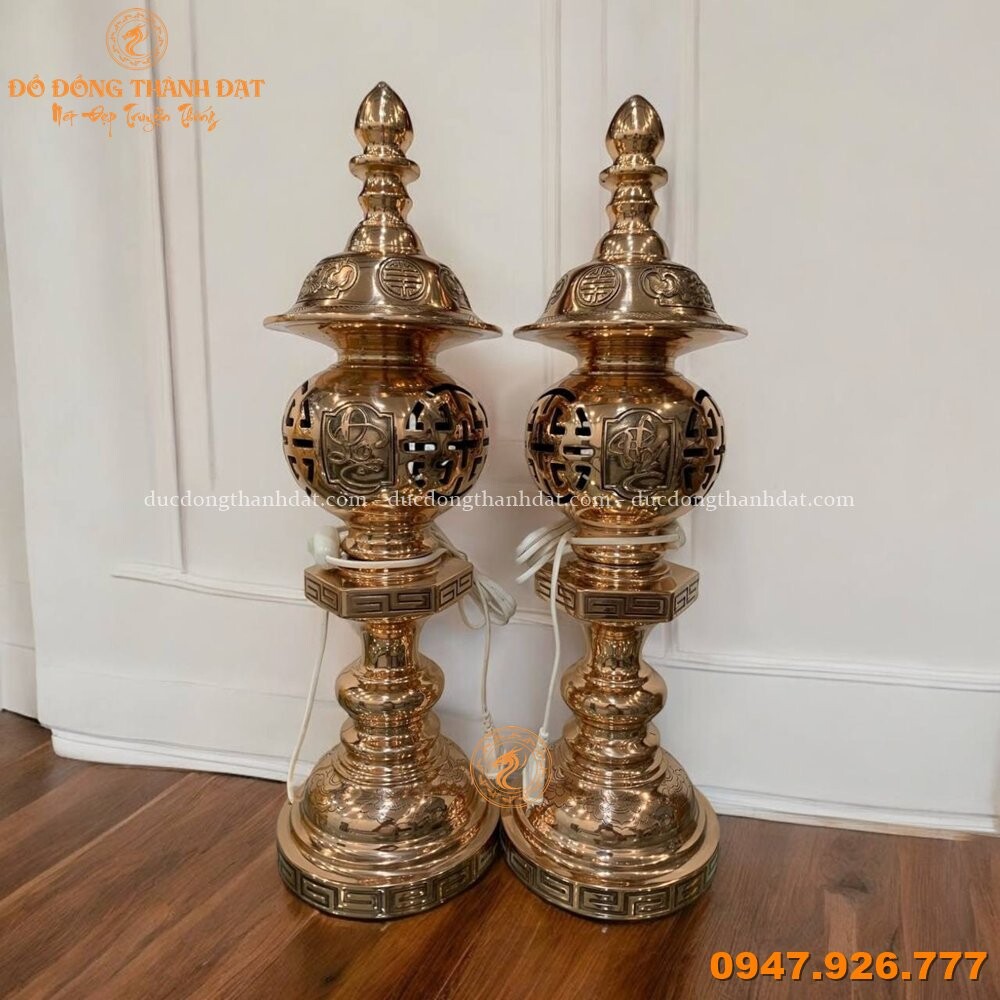 Đèn Thờ Đồng Đỏ Cao 55cm