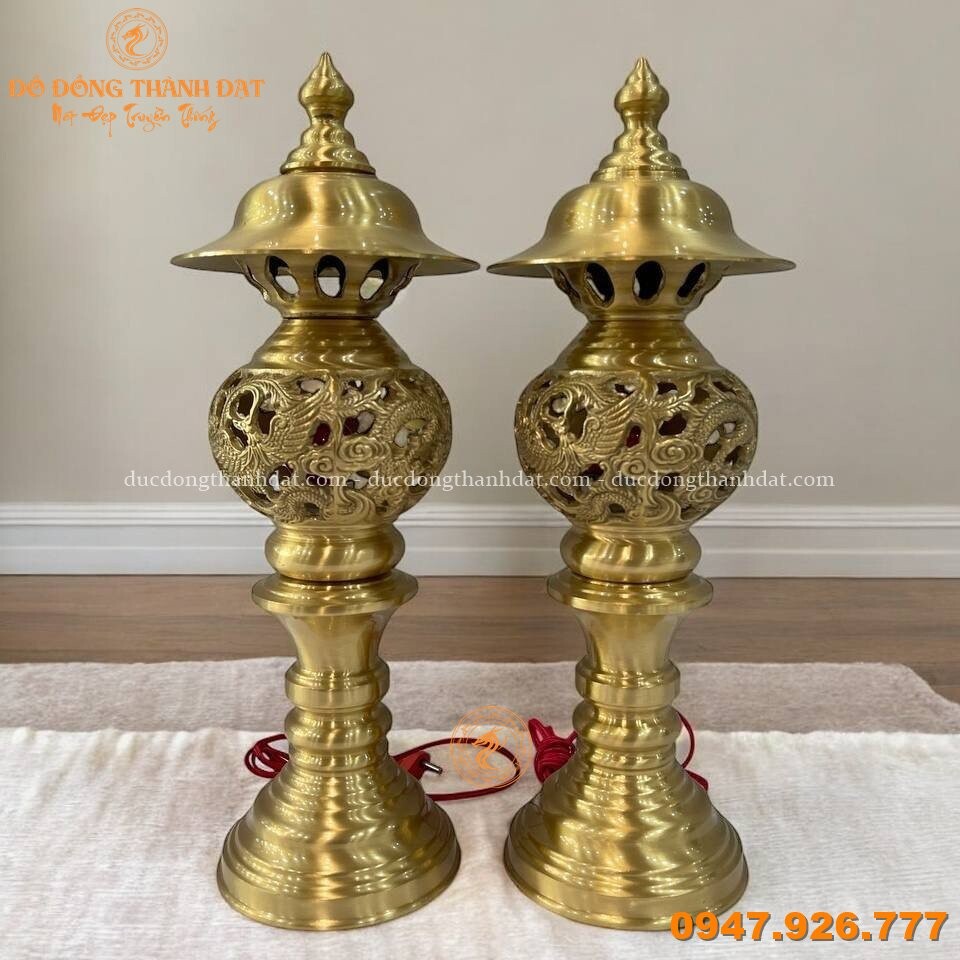 Đèn Thờ Đồng Vàng Mộc Mẫu Rồng Phượng