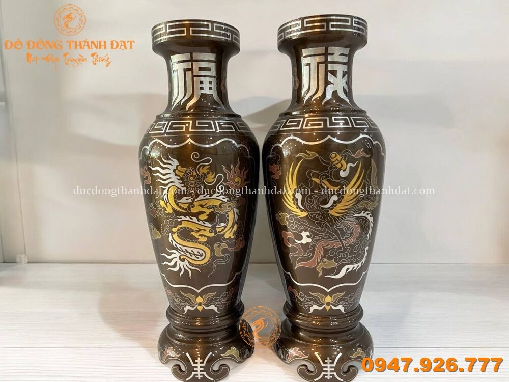 Lọ Hoa Khảm Ngũ Sắc Rồng Phượng