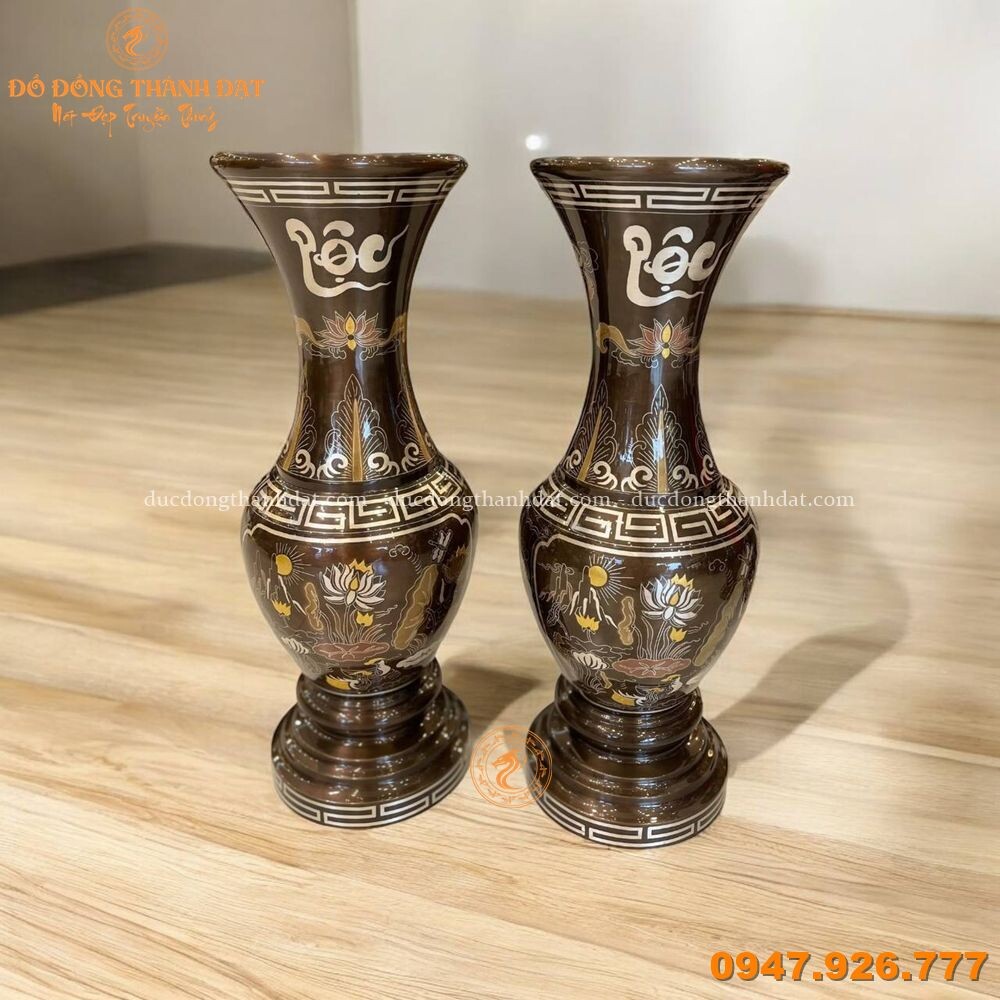Lọ Hoa Ngũ Sắc Khảm Sen Cao 38cm