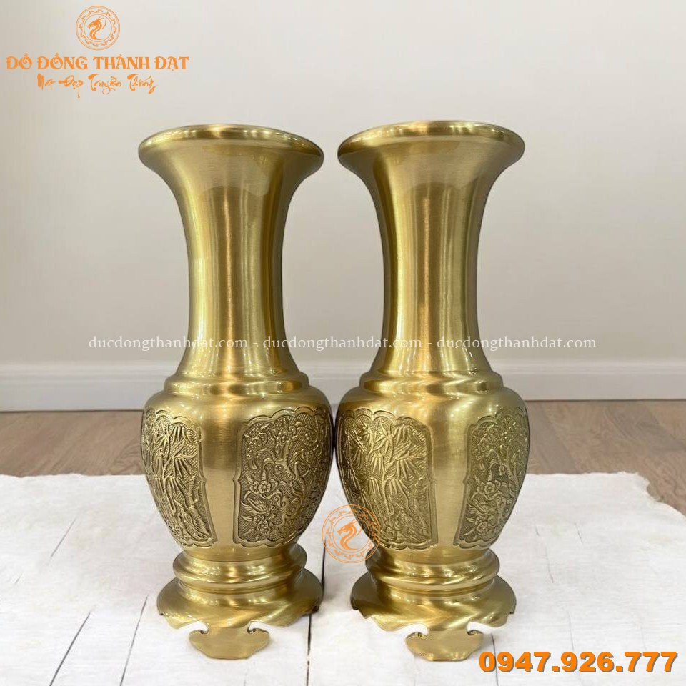 Lọ Hoa Tứ Quý đồng Vàng Cao 38cm