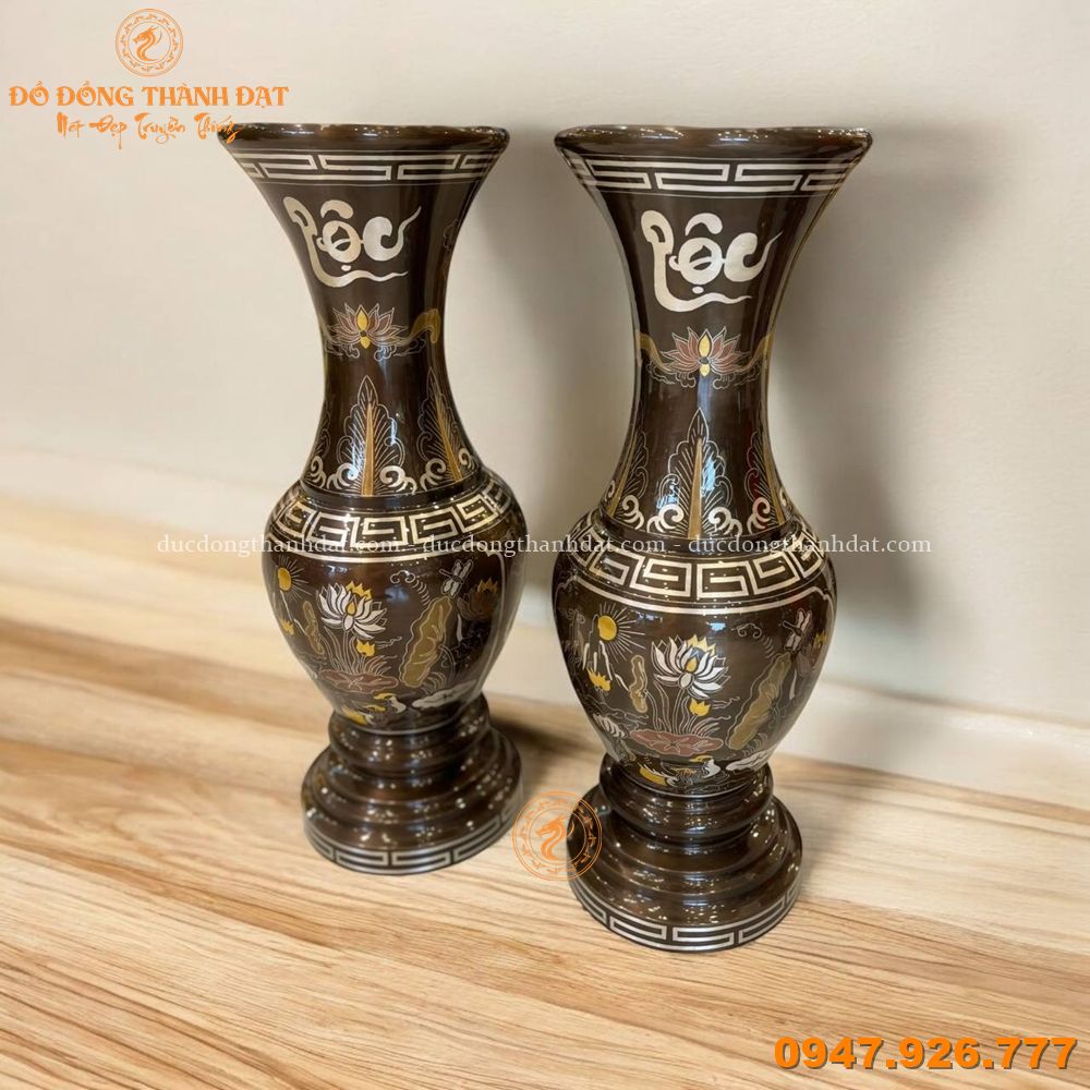 Lọ hoa khảm ngũ sắc hoa sen 38cm (3)