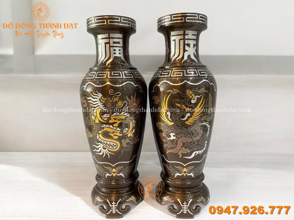 Lọ hoa khảm ngũ sắc hàng kỹ nhiều vàng (1)