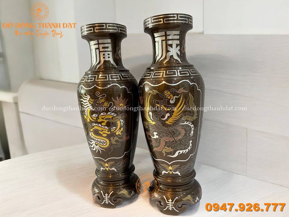 Lọ hoa khảm ngũ sắc hàng kỹ nhiều vàng (3)