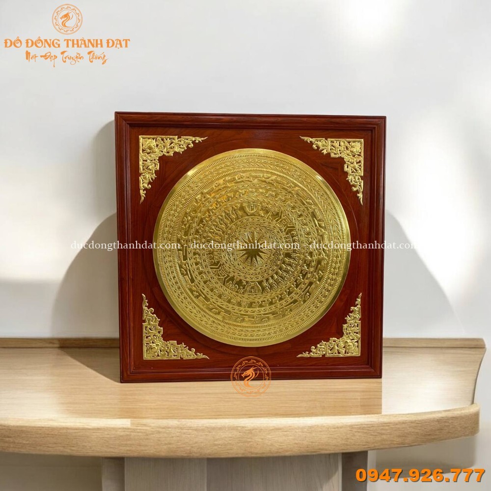 Tranh Trống Đồng Dát Vàng 9999 Đường Kính 70cm Khung Gỗ Gụ 98