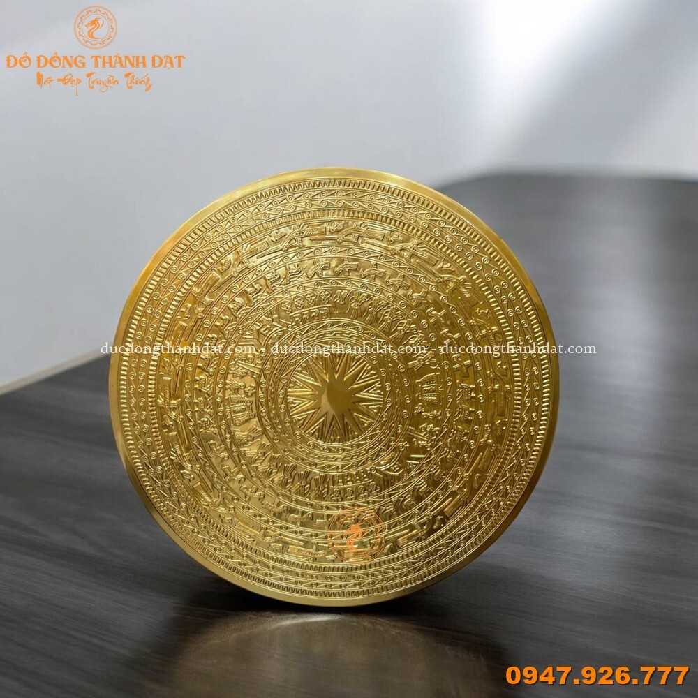 Mặt Trống Đồng Đỏ Dát Vàng 24k Đường Kính 60cm