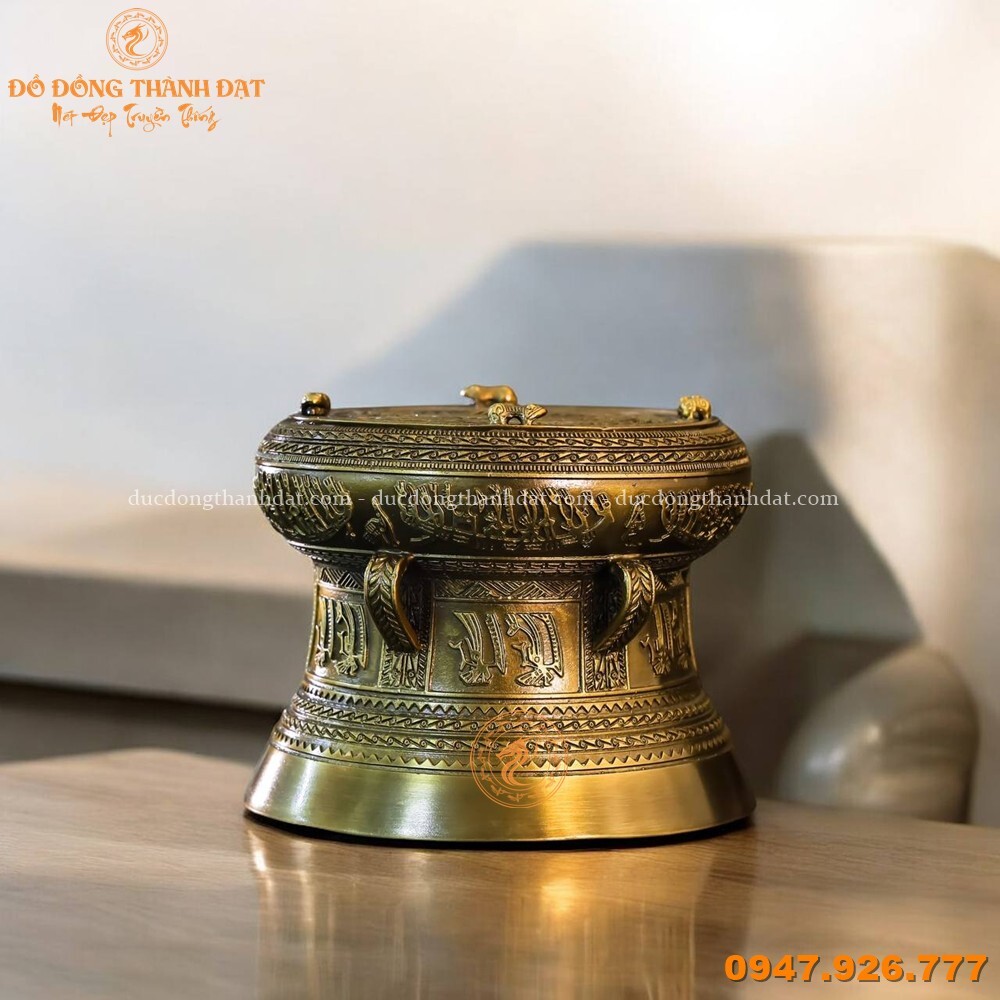 Quả trống đồng vàng giả cổ DK 15cm