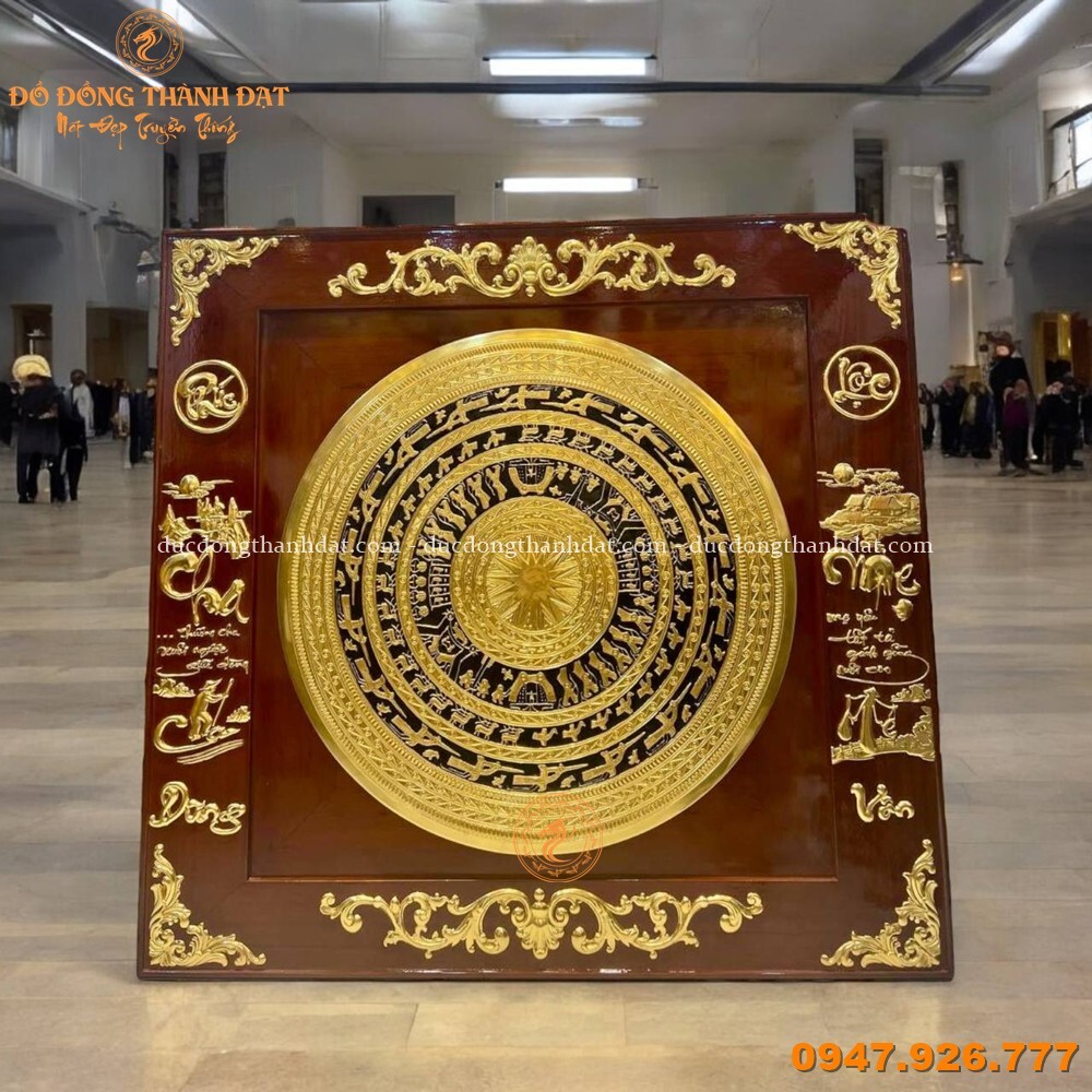 Tranh Mặt Trống Dát Vàng 9999 Đk 90cm Khung Gỗ 1m33 theo yêu cầu