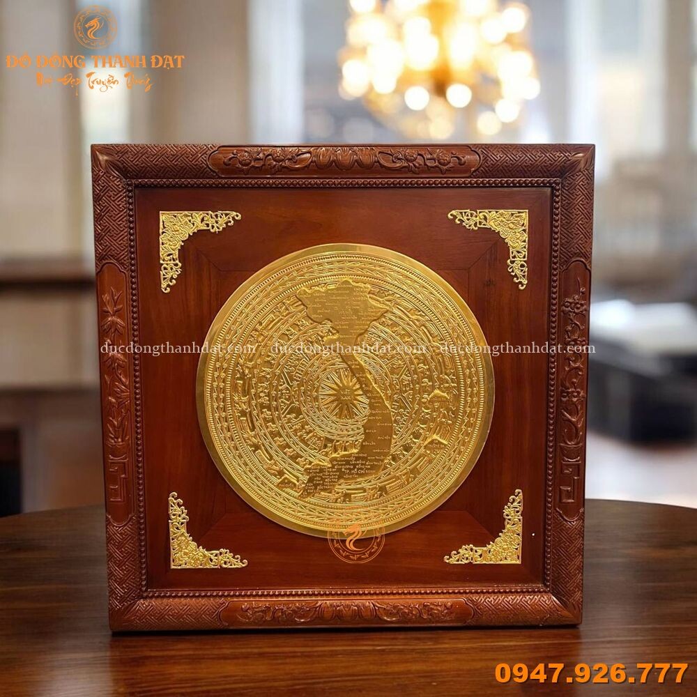 Tranh Trống Đồng 70cm Đồng Đỏ Dát Vàng 9999