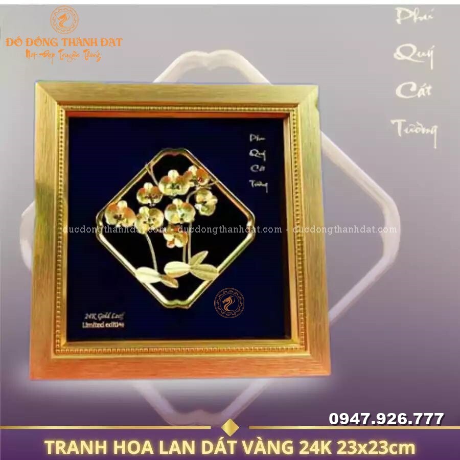 Tranh hoa lan dát vàng 24k 23x23cm