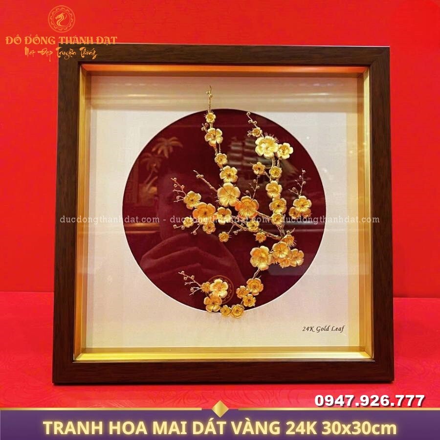 Tranh hoa mai mạ vàng 24k 30x30cm